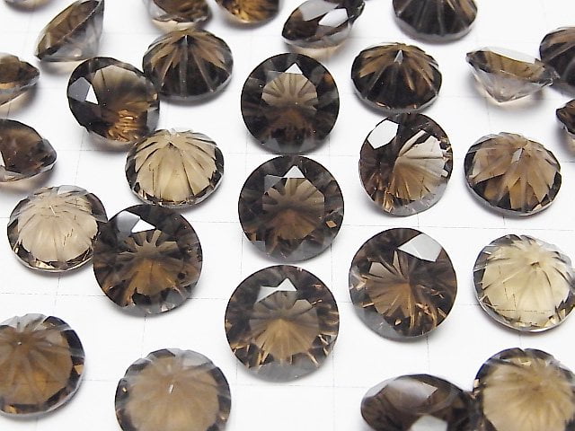 [Video] High Quality Smoky Quartz AAA Carved Round Faceted 12x12mm 1pc