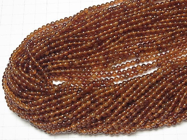 [Video] Hessonite Garnet AA+ Round 4mm 1strand beads (aprx.15inch / 37cm)