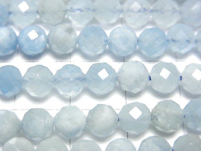 [Video] High Quality! Aquamarine AA+ 64Faceted Round 6mm 1strand beads (aprx.15inch / 37cm)