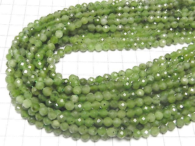 [Video] High Quality! Russia Nephrite Jade AA++ Faceted Round 5mm 1strand beads (aprx.15inch / 36cm)