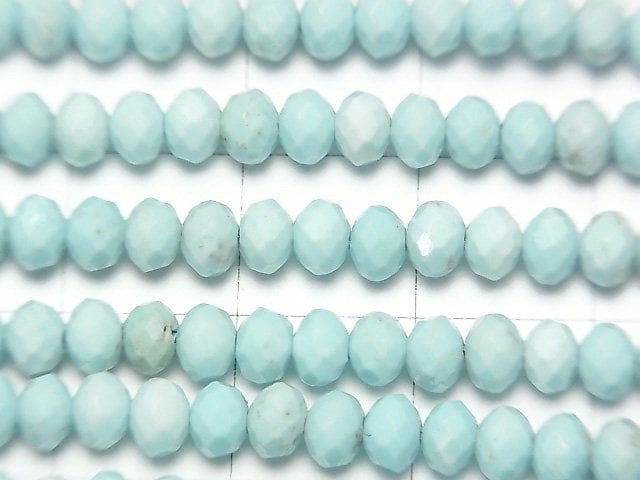 [Video] High Quality! Magnesite Turquoise Faceted Button Roundel 4x4x3mm 1strand beads (aprx.15inch / 37cm)