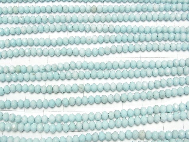 [Video] High Quality! Magnesite Turquoise Faceted Button Rondelle 4x4x3mm 1strand beads (aprx.15inch / 37cm)