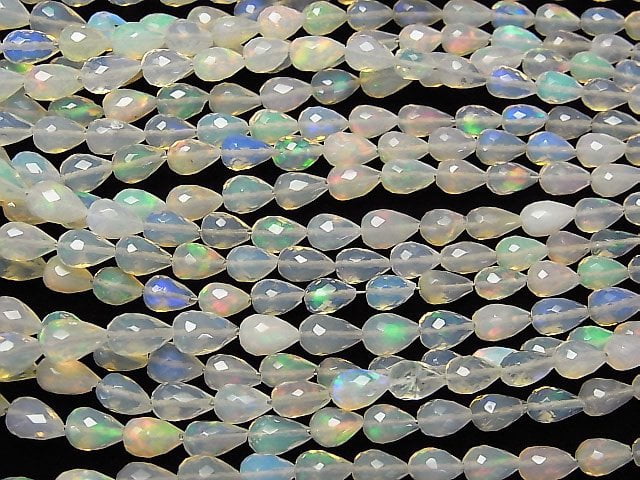 [Video] High Quality Ethiopia Opal AAA Vertical Hole Faceted Drop half or 1strand beads (aprx.18inch / 44cm)