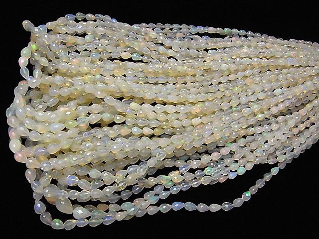 [Video] High Quality Ethiopia Opal AAA Vertical Hole Faceted Drop half or 1strand beads (aprx.18inch / 44cm)