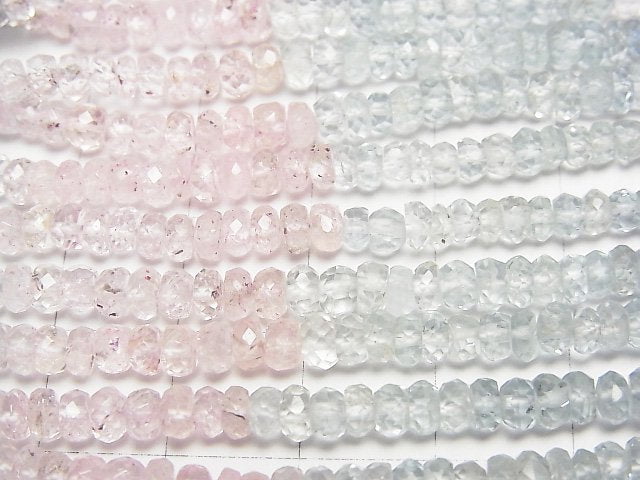 [Video]High Quality Morganite & Aquamarine AAA- Faceted Button Rondelle half or 1strand beads (aprx.15inch/38cm)