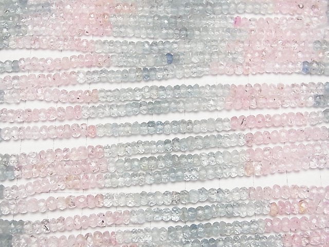 [Video]High Quality Morganite & Aquamarine AAA- Faceted Button Rondelle half or 1strand beads (aprx.15inch/38cm)