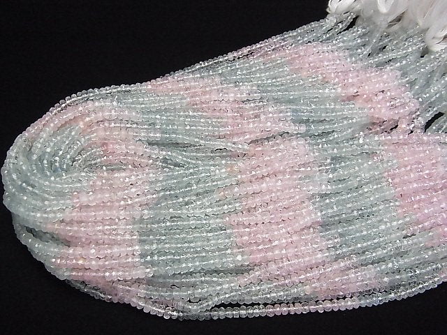 [Video]High Quality Morganite & Aquamarine AAA- Faceted Button Rondelle half or 1strand beads (aprx.15inch/38cm)
