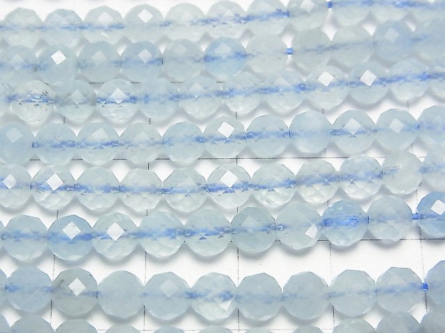 [Video] High Quality! Aquamarine AAA- Faceted Round 5mm half or 1strand beads (aprx.15inch / 38cm)