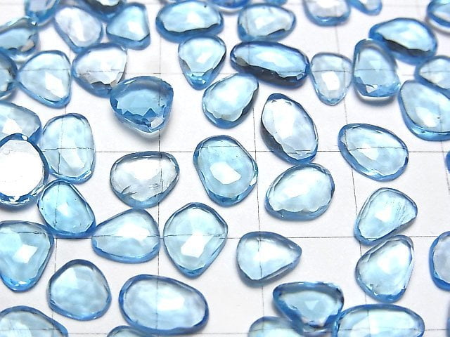 [Video] High Quality Swiss Blue Topaz AAA Loose stone Freeform Single Sided Rose Cut 5pcs