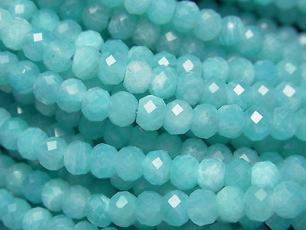 [Video] High Quality! Amazonite Silica AA++ Faceted Button Roundel 5x5x3mm 1strand beads (aprx.15inch / 38cm)