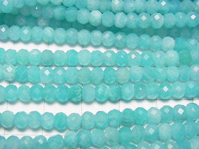 [Video] High Quality! Amazonite Silica AA++ Faceted Button Roundel 5x5x3mm 1strand beads (aprx.15inch / 38cm)