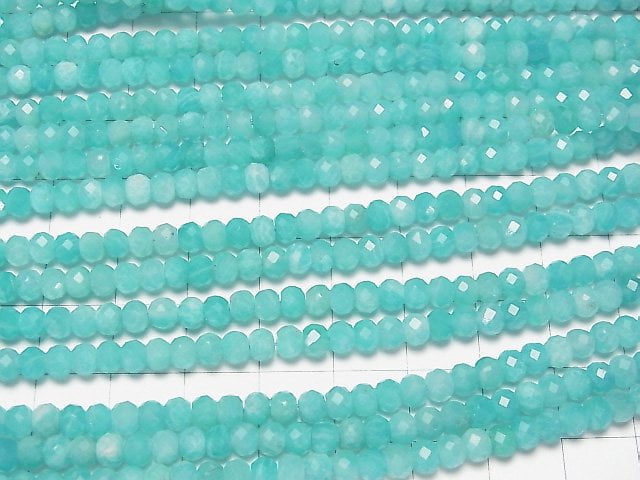 [Video] High Quality! Amazonite Silica AA++ Faceted Button Roundel 5x5x3mm 1strand beads (aprx.15inch / 38cm)