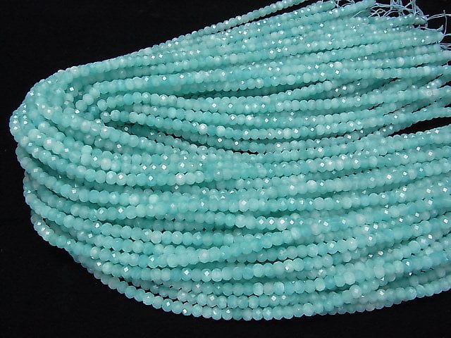 [Video] High Quality! Amazonite Silica AA++ Faceted Button Roundel 5x5x3mm 1strand beads (aprx.15inch / 38cm)