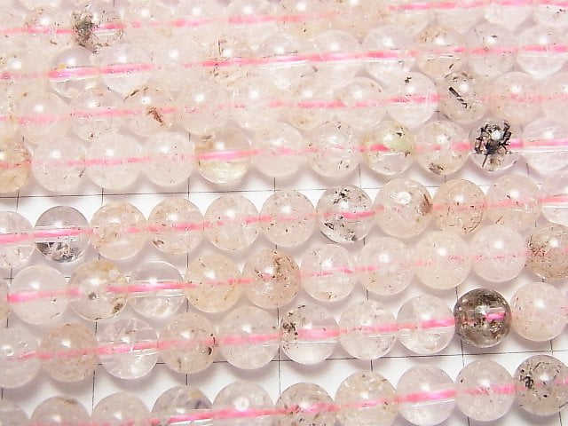 [Video] White Snow Rutilated Quartz Round 6mm half or 1strand beads (aprx.15inch / 37cm)