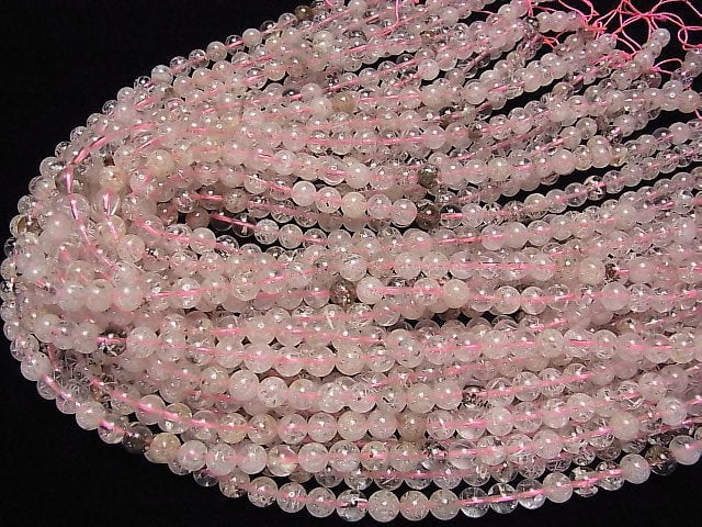 [Video] White Snow Rutilated Quartz Round 6mm half or 1strand beads (aprx.15inch / 37cm)