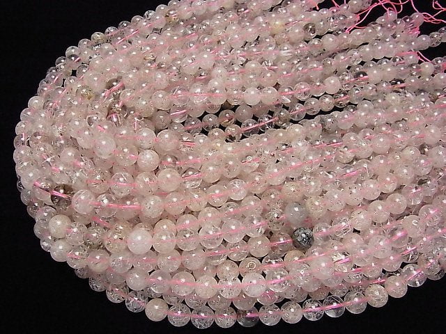 [Video] White Snow Rutilated Quartz Round 8mm half or 1strand beads (aprx.15inch / 37cm)