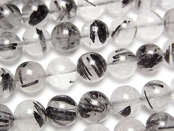 Round, Tourmalinated Quartz Gemstone Beads