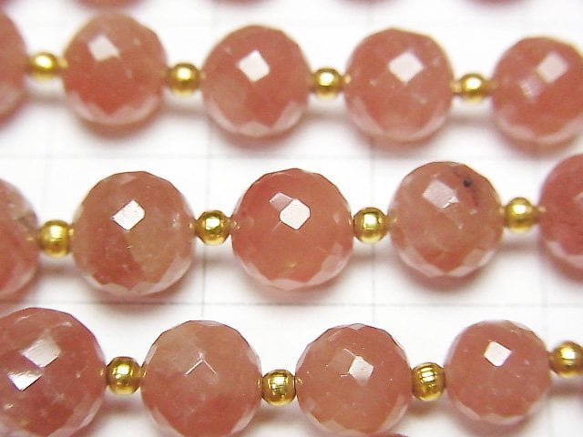 [Video] High Quality Peru Rhodochrosite AAA- Faceted Round 5-10mm half or 1strand beads (aprx.14inch / 34cm)