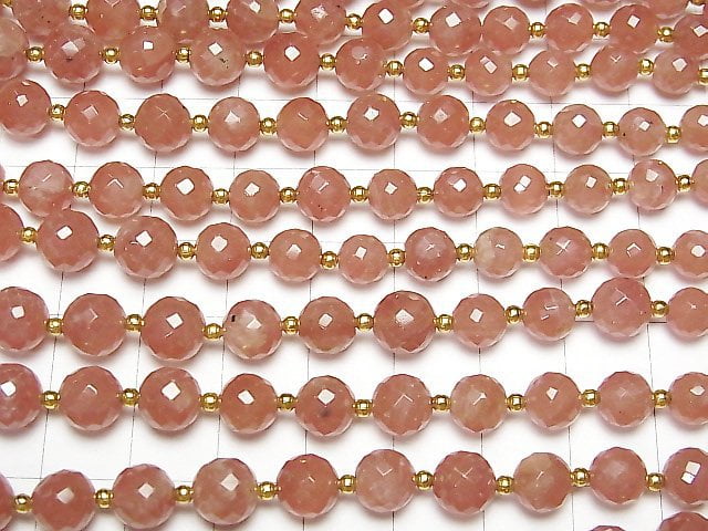 [Video] High Quality Peru Rhodochrosite AAA- Faceted Round 5-10mm half or 1strand beads (aprx.14inch / 34cm)