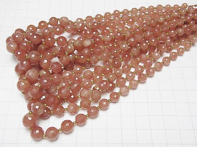 [Video] High Quality Peru Rhodochrosite AAA- Faceted Round 5-10mm half or 1strand beads (aprx.14inch / 34cm)