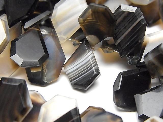 [Video] Black Striped Agate Rough Slice Faceted Half or 1-Strand Beads (approx. 3 inches/8 cm)