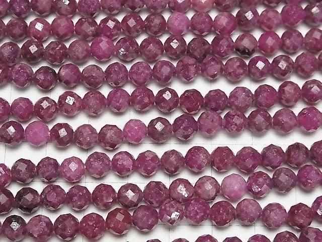 [Video] High Quality! Ruby AA+ 64Faceted Round 5mm half or 1strand beads (aprx.15inch/36cm)