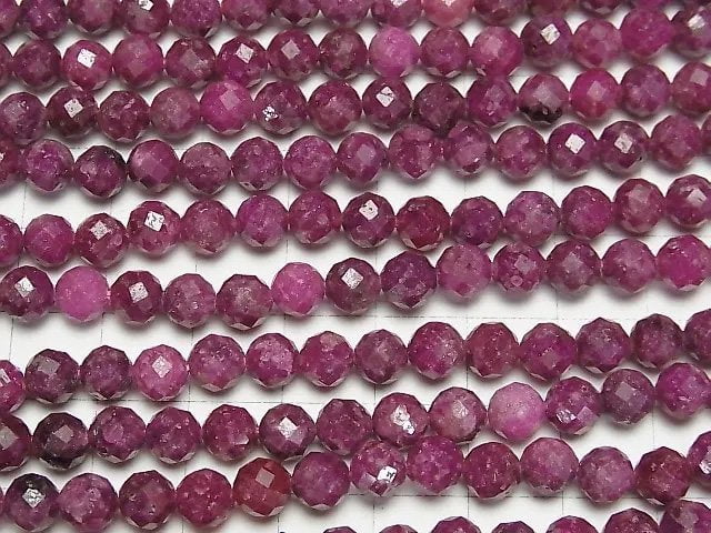 [Video] High Quality! Ruby AA+ 64Faceted Round 6mm half or 1strand beads (aprx.15inch / 36cm)