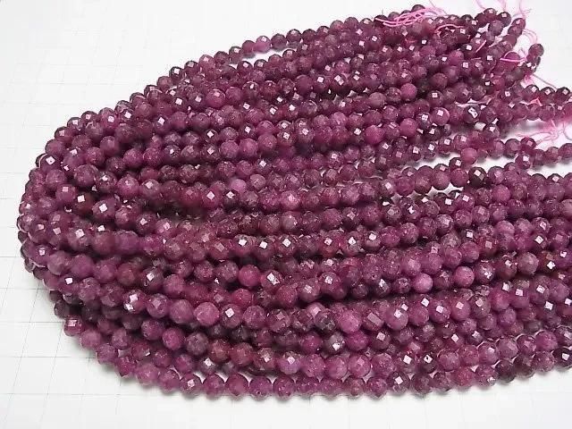 [Video] High Quality! Ruby AA+ 64Faceted Round 5mm half or 1strand beads (aprx.15inch/36cm)