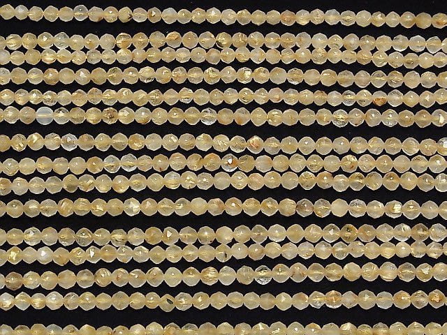 [Video] High Quality! Rutilated Quartz AA Star Faceted Round 4mm 1strand beads (aprx.15inch / 36cm)