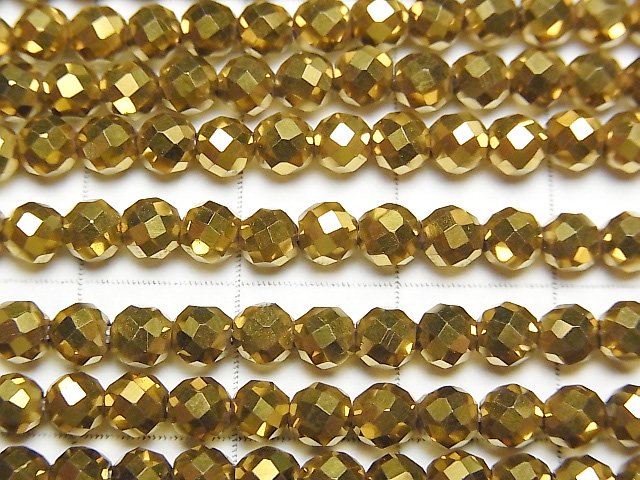 [Video]High Quality! Hematite Faceted Round 4mm Gold Coated 1strand beads (aprx.15inch/36cm)