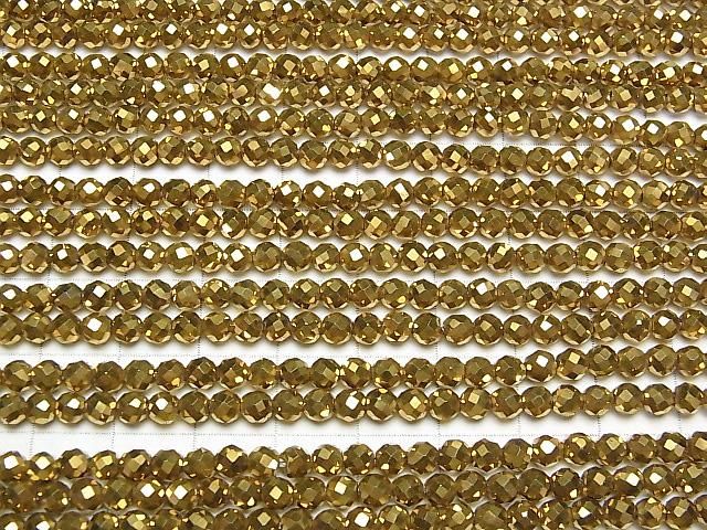 赤鐵礦刻面圓珠 4毫米 鍍金 1串珠子 (約14英吋/35厘米) 高品質！