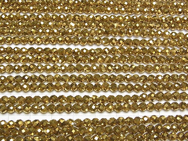 [Video]High Quality! Hematite Faceted Round 4mm Gold Coated 1strand beads (aprx.15inch/36cm)