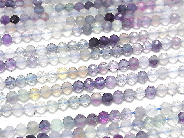 [Video] High Quality! Multicolor Fluorite AAA- Faceted Round 4mm 1strand beads (aprx.15inch / 36cm)