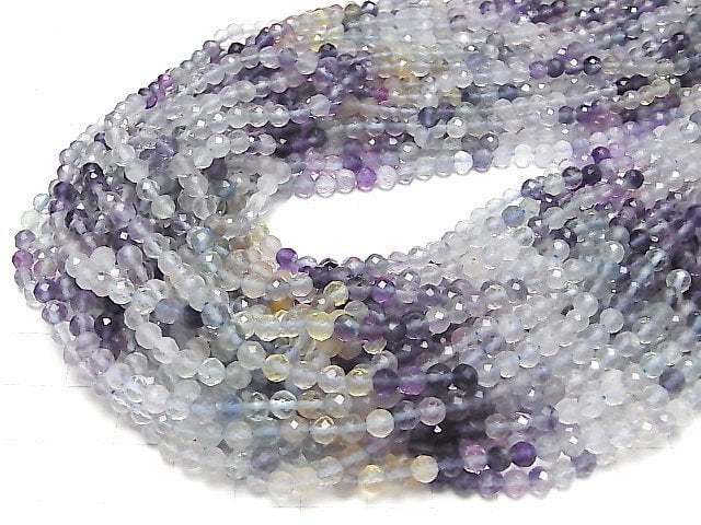 [Video] High Quality! Multicolor Fluorite AAA- Faceted Round 4mm 1strand beads (aprx.15inch / 36cm)