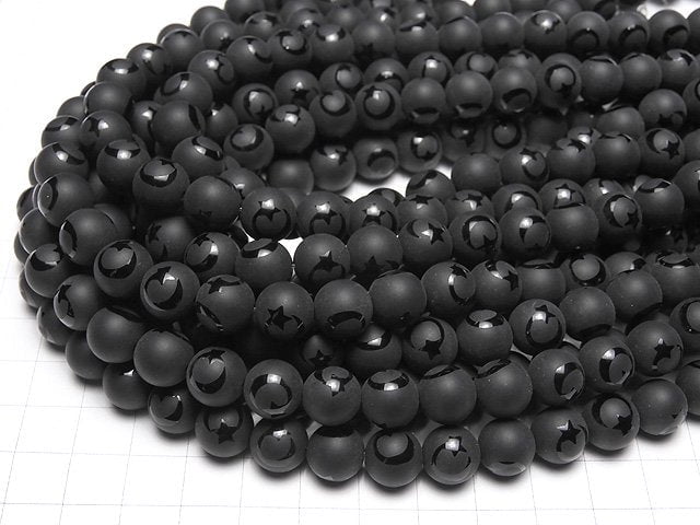 [Video] Frost Onyx Star & New Moon Round 10mm 1strand beads (aprx.15inch / 37cm)