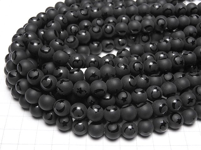 [Video] Frost Onyx Star & New Moon Round 10mm 1strand beads (aprx.15inch / 37cm)