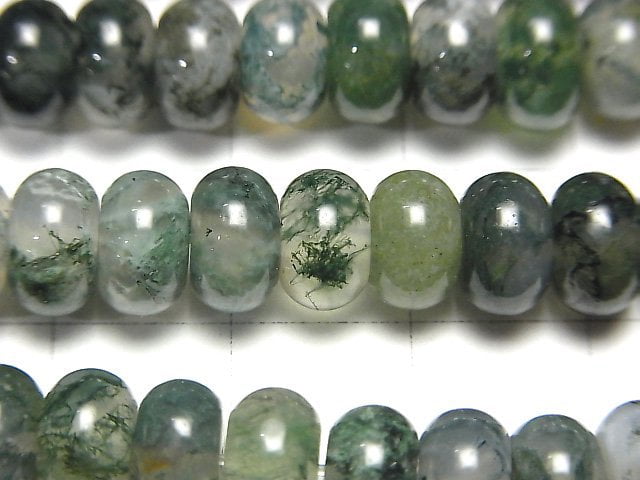 [Video] Moss Agate Roundel 8x8x5mm 1strand beads (aprx.15inch / 36cm)