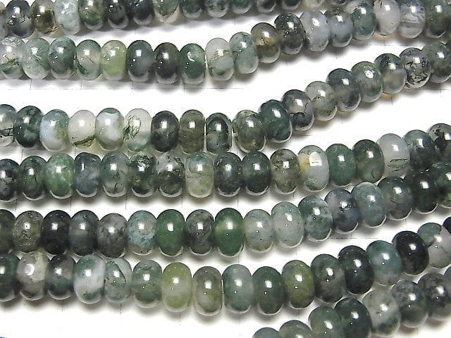 [Video] Moss Agate Roundel 8x8x5mm 1strand beads (aprx.15inch / 36cm)