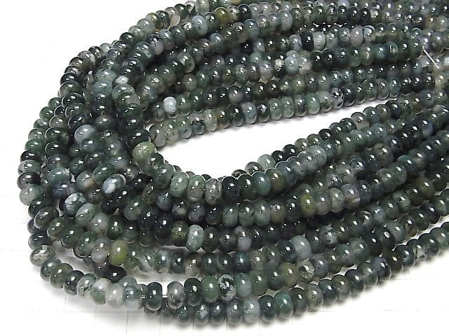 [Video] Moss Agate Roundel 8x8x5mm 1strand beads (aprx.15inch / 36cm)