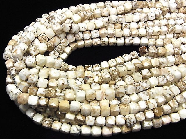 [Video] High Quality! Magnesite Cube Shape 6x6x6mm 1strand beads (aprx.15inch / 36cm)