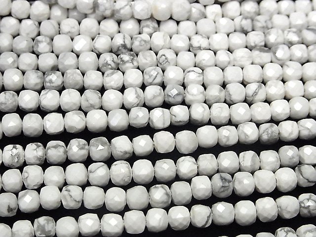 [Video] High Quality! Howlite Magnesite Cube Shape 5x5x5mm 1strand beads (aprx.15inch / 37cm)