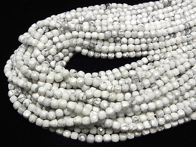 [Video] High Quality! Howlite Magnesite Cube Shape 5x5x5mm 1strand beads (aprx.15inch / 37cm)