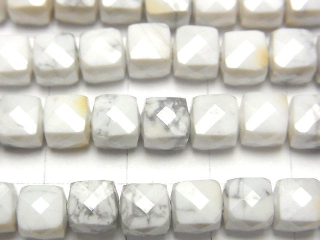 [Video] High Quality! Howlite Magnesite Cube Shape 6x6x6mm 1strand beads (aprx.15inch / 37cm)