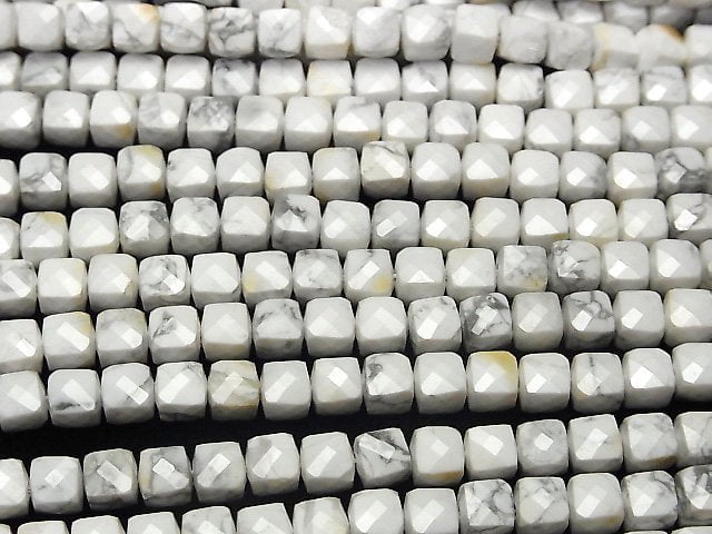 [Video] High Quality! Howlite Magnesite Cube Shape 6x6x6mm 1strand beads (aprx.15inch / 37cm)