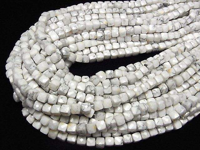 [Video] High Quality! Howlite Magnesite Cube Shape 6x6x6mm 1strand beads (aprx.15inch / 37cm)