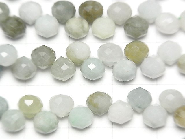 [Video] High Quality! Burma Jadeite AA Mixed Color Onion Faceted Briolette 6x6x6mm half or 1strand beads (aprx.15inch / 37cm)