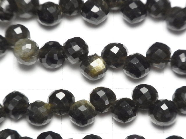 [Video] High Quality! Golden Obsidian Onion Faceted Briolette 6x6x6mm half or 1strand beads (aprx.15inch / 38cm)