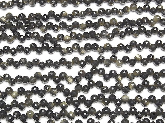 [Video] High Quality! Golden Obsidian Onion Faceted Briolette 6x6x6mm half or 1strand beads (aprx.15inch / 38cm)