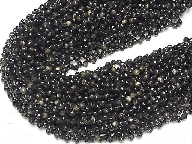 [Video] High Quality! Golden Obsidian Onion Faceted Briolette 6x6x6mm half or 1strand beads (aprx.15inch / 38cm)