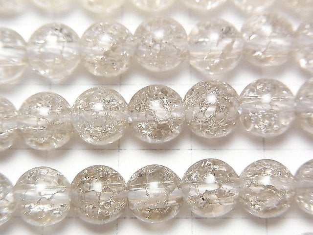 [Video] Crack Smoky Quartz Round 8mm [2mm hole] Light color half or 1strand beads (aprx.15inch / 36cm)